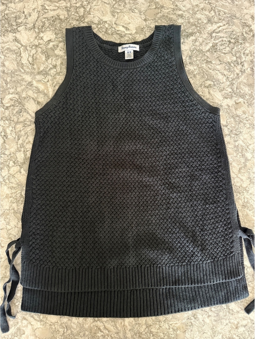 Tommy Bahama Linen Blend Sleeveless Sweater Tunic Black